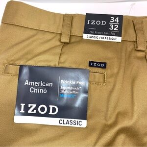 Izod Classic Flat Front American Chino Kakhi MetrixFit Pants size 34x32